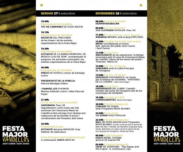 Festa Major de Vandellòs 2018 Sant Cosme i Sant Damià